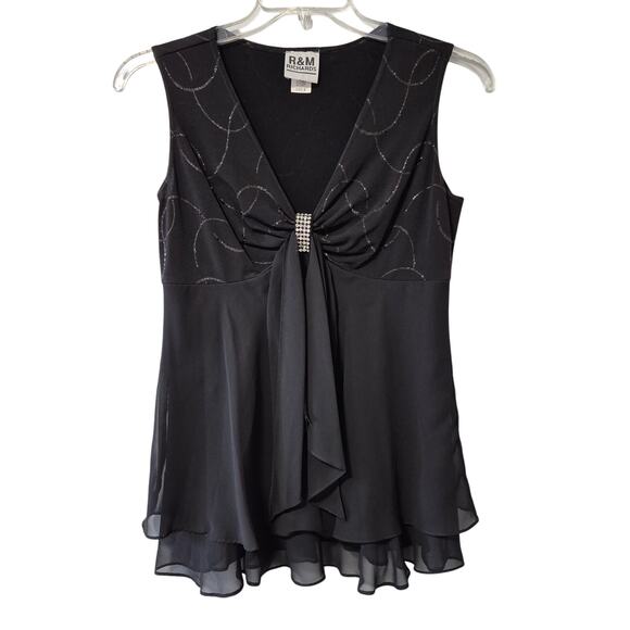 R&M Richards Womens Sleeveless Black Rhinestone Evening Dressy Party Top Size 8 - Picture 1 of 12
